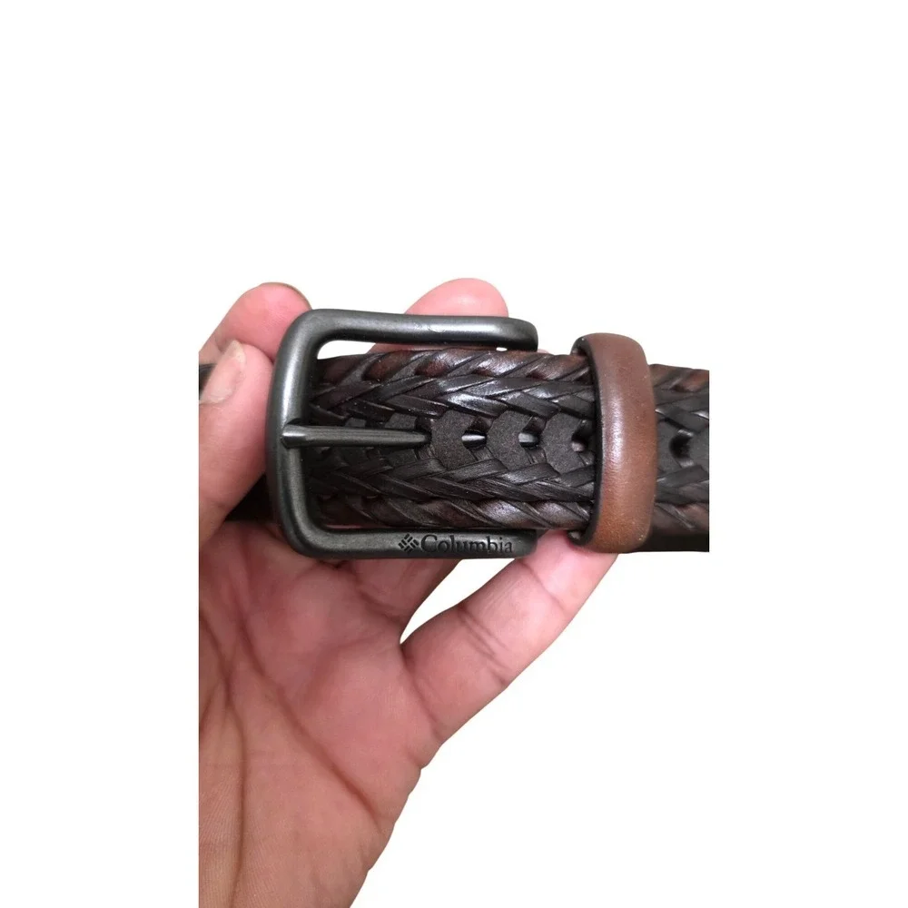 Columbia Mens Braided Leather Belt With Metal Buckle Size M Adjustable Fit‎ Dark